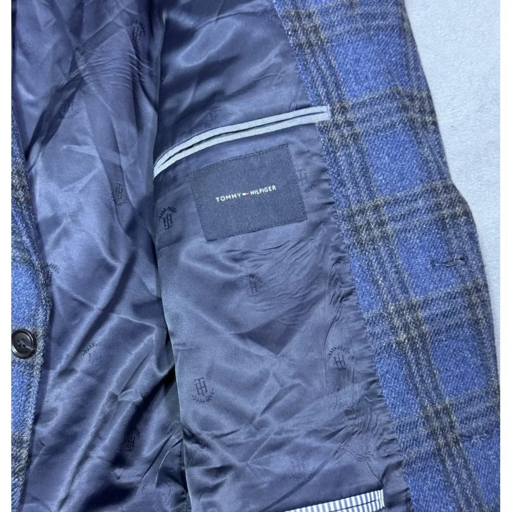 Tommy Hilfiger Blazer Mens 48R Blue Windowpane Plaid Wool Blend Sport Coat Dad